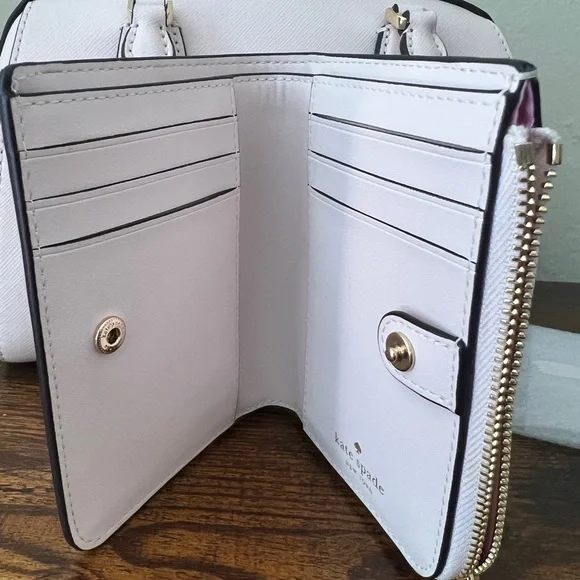 SET🩷 Kate Spade Madison Duffle Crossbody Bag & Wallet Heart Studs Powdered Sugar - Picture 3 of 16